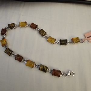 8 inch, Multicolor Baltic Amber Bracelet, 925 Silver, 8.75 carats, NWT